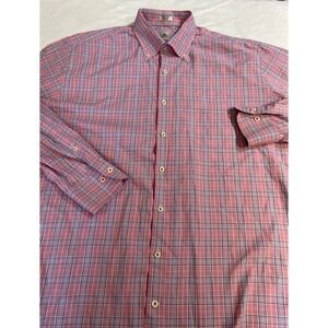 PETER  MILLAR Pink Plaid Long Sleeve Button Down Shirt cotton‎ Sz Medium
